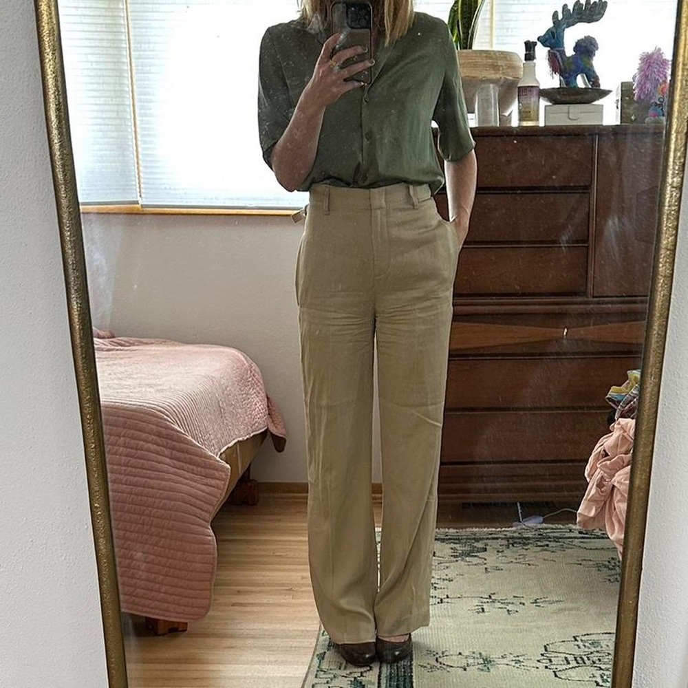 CLUB MONACO KHAKI TAILORED WIDE LEG TROUSERS- so flattering! - Picture 3 of 8